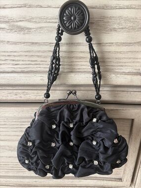 90s VINTAGE JESSICA MCCLINTOCK EVENING BAG  Clutch Black Small Rhinestone